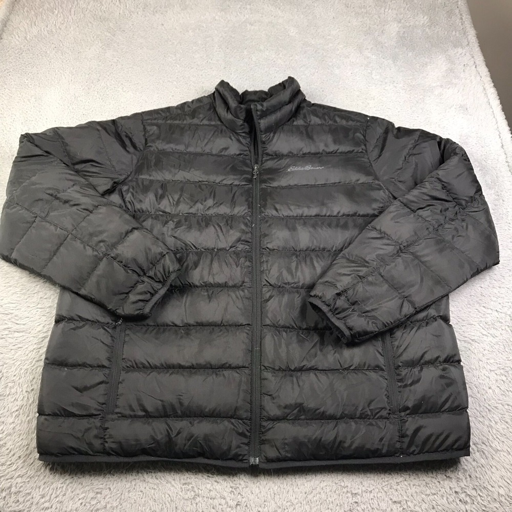 Eddie Bauer Down Jacket Mens 2XL Black EB650 Insulated Full Zip Puffer Coat